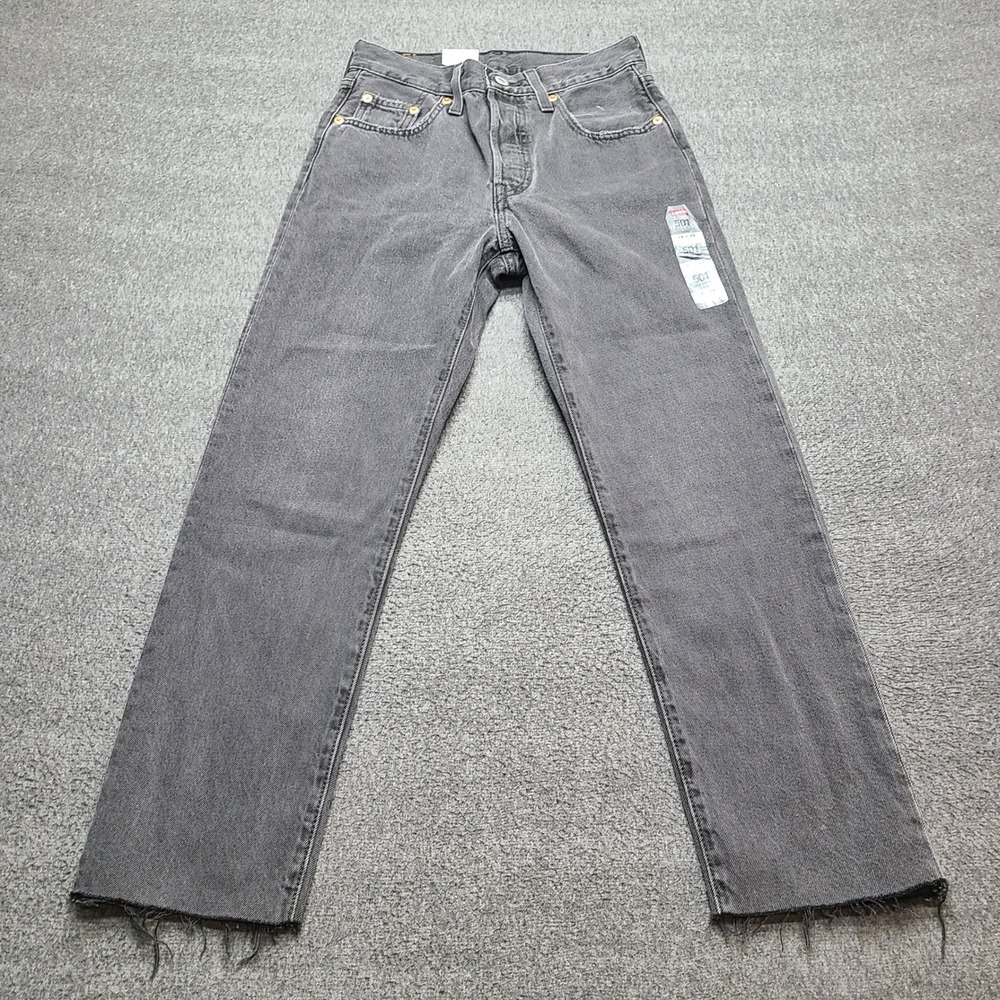 Levi's 501‎ Original Womens 24x26 Black New Raw Hem Straight Jeans Denim Pants
